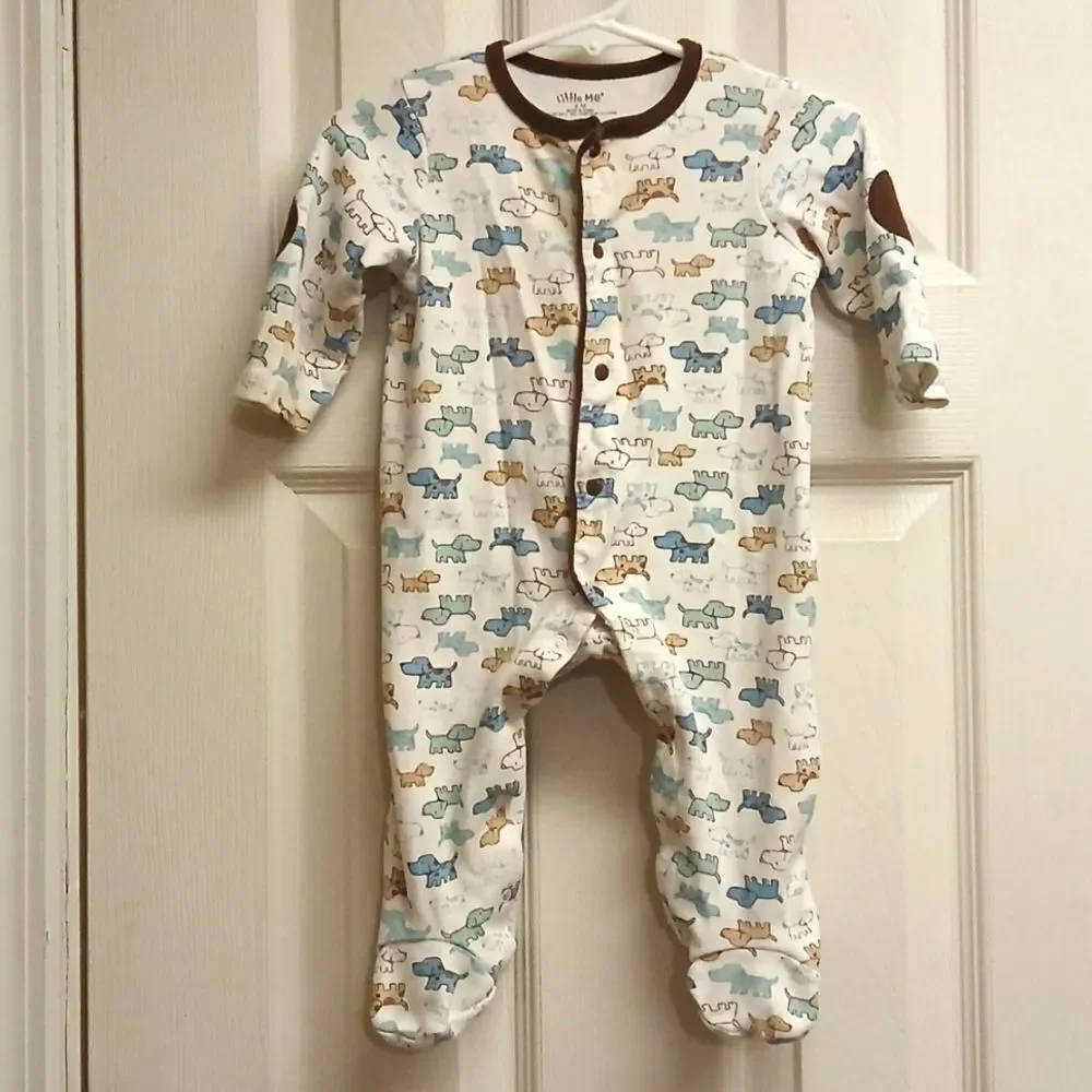 🩷LITTLE ME, Boys Size 9M Puppy Dog Themed Footie Pajamas Snap Up Closure